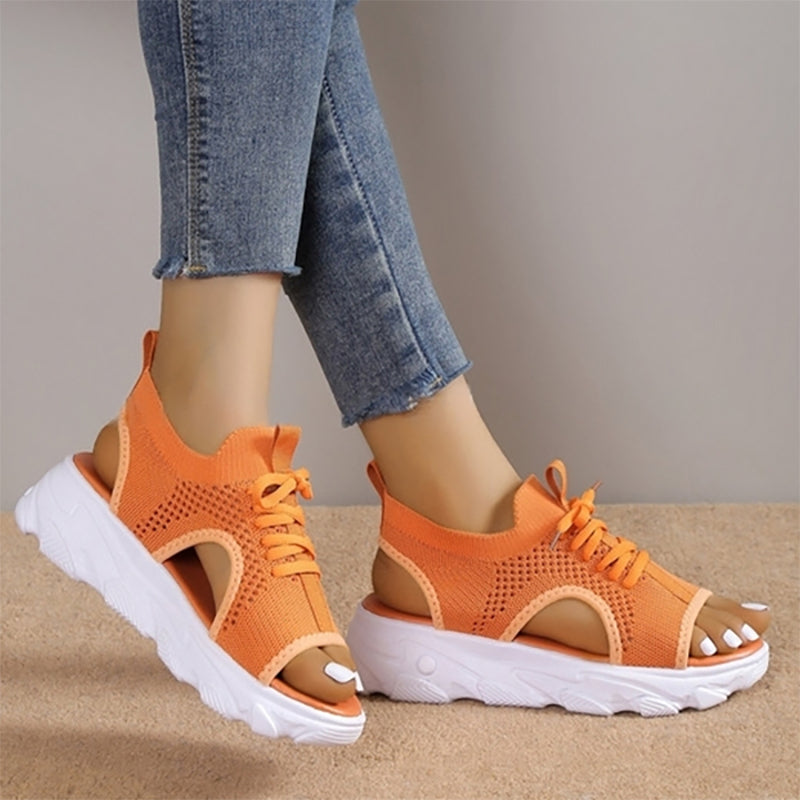 Women’s Open-Toe Lace-Up Knit Platform Sandals