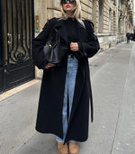 Women's Double Breasted Belted Wool Trench Coat
