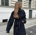 Women's Double Breasted Belted Wool Trench Coat