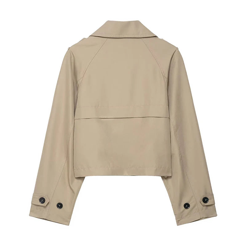 Women’s Double Breasted Cropped Trench Style Jacket