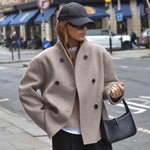 Women's Double Breasted Stand Collar Wool Jacket