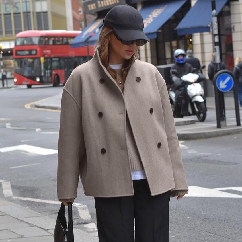 Women's Double Breasted Stand Collar Wool Jacket