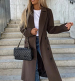 Women's Double Breasted Wide Lapels Belted Waist Trench Coat