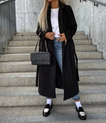 Women's Double Breasted Wide Lapels Belted Waist Trench Coat