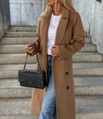 Women's Double Breasted Wide Lapels Belted Waist Trench Coat