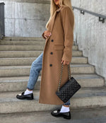 Women's Double Breasted Wide Lapels Belted Waist Trench Coat