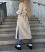 Women's Double Breasted Wide Lapels Belted Waist Trench Coat