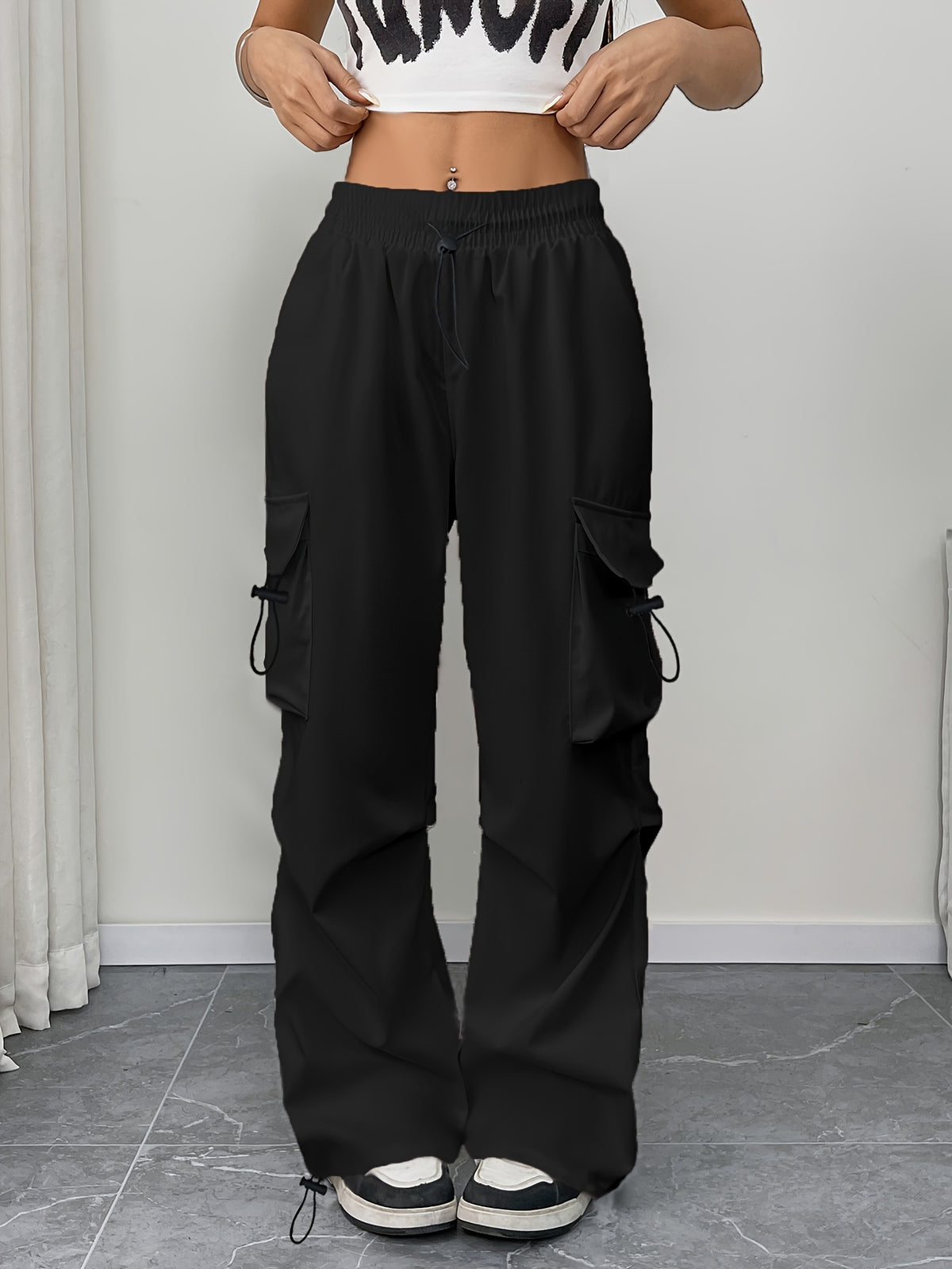 Women’s Drawstring Cargo Pocket Parachute Pants