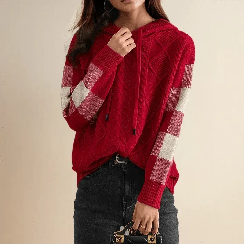 Women's Drawstring Colorblock-Sleeve Cable Knit Sweater