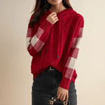 Women's Drawstring Colorblock-Sleeve Cable Knit Sweater