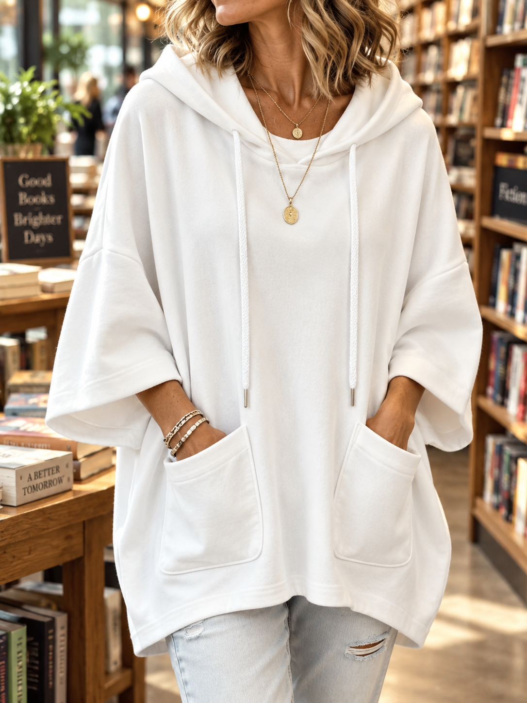 Women's Drawstring Patch-Pocket Oversized Hoodie