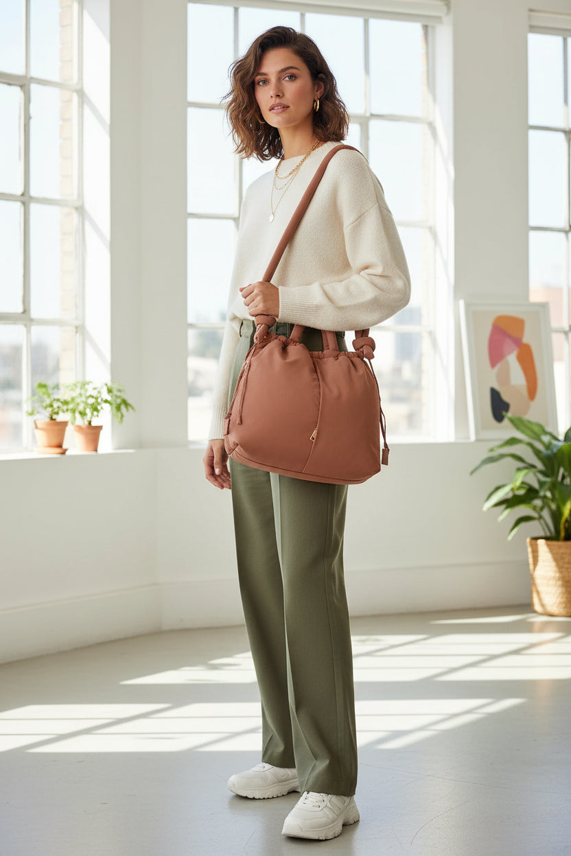 Women's Drawstring Puffer Shoulder Bag