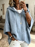 Women's Drawstring Ribbed-Trim Knit Oversized Hoodie