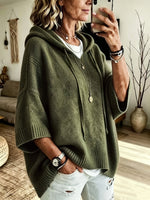 Women's Drawstring Ribbed-Trim Knit Oversized Hoodie