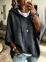 Women's Drawstring Ribbed-Trim Knit Oversized Hoodie