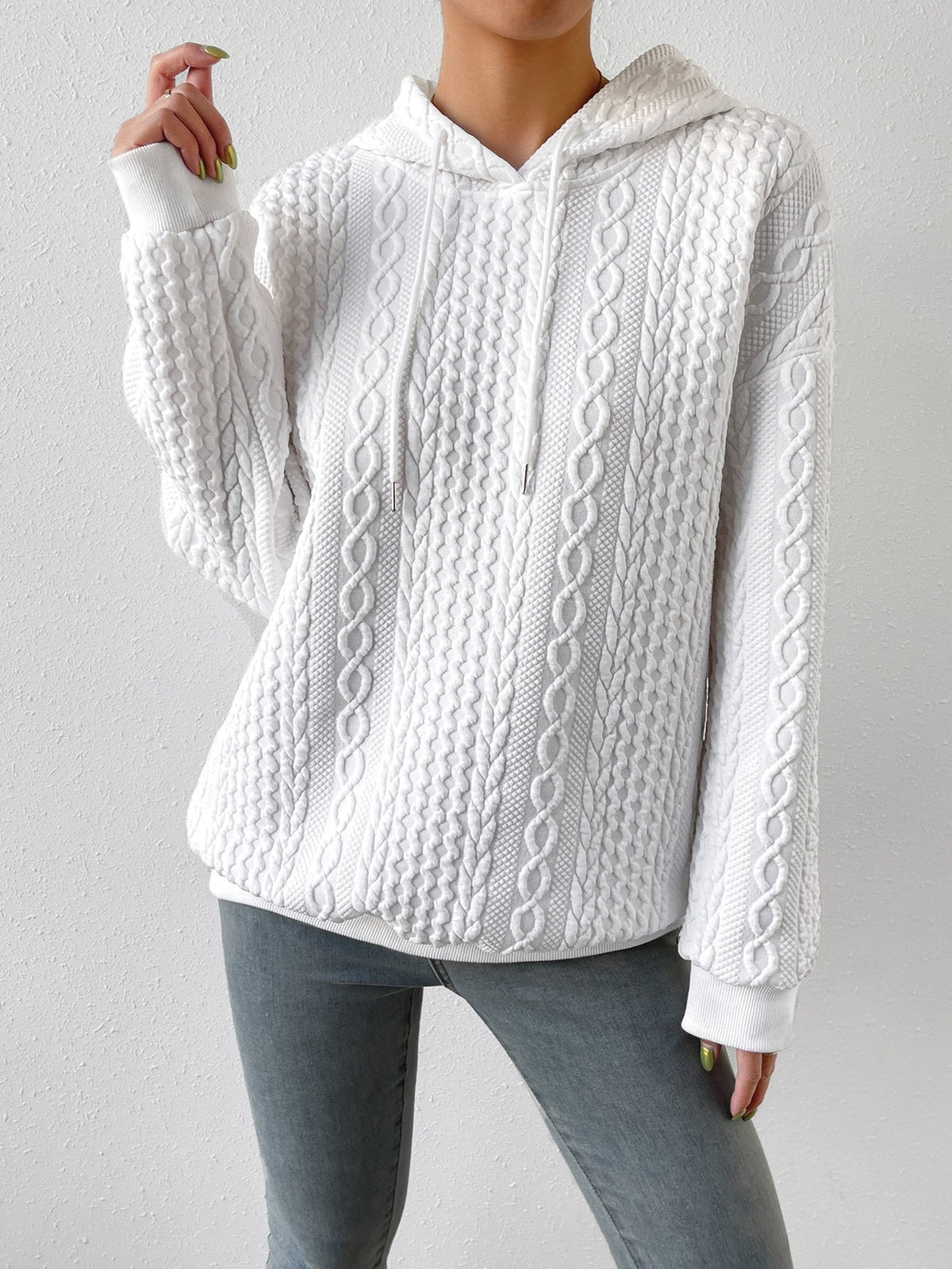 Women's Drawstring Textured Cable Knit Sweater