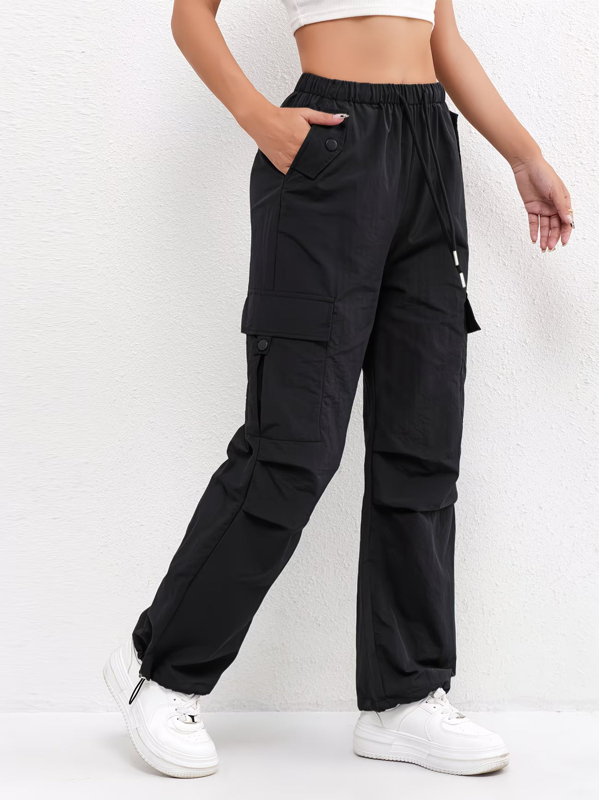 Women’s Drawstring Waist Cargo Parachute Pants