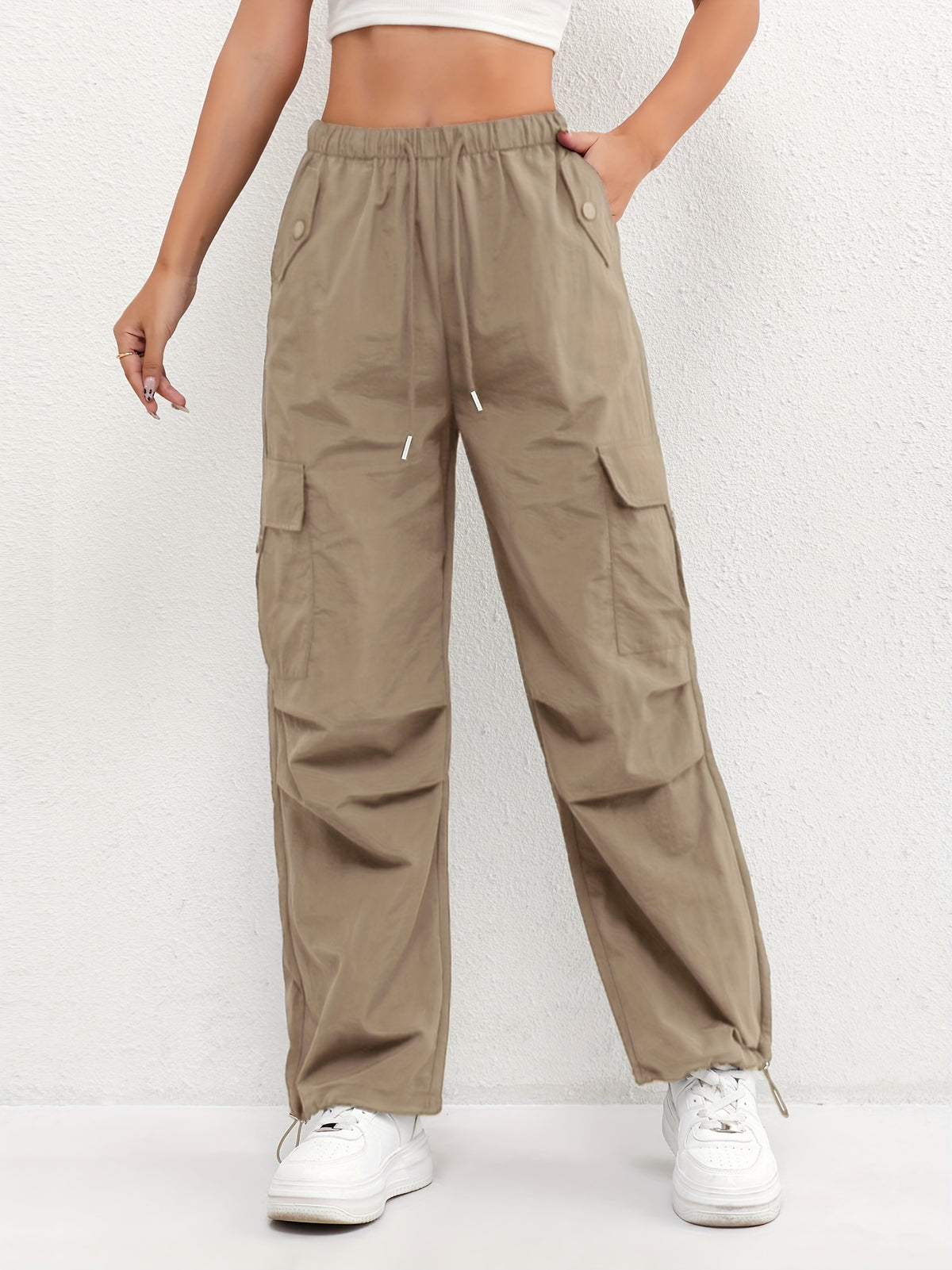 Women’s Drawstring Waist Cargo Parachute Pants