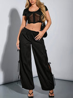 Women’s Drawstring Waist Tie Detail Parachute Pants