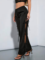 Women’s Drawstring Waist Tie Detail Parachute Pants