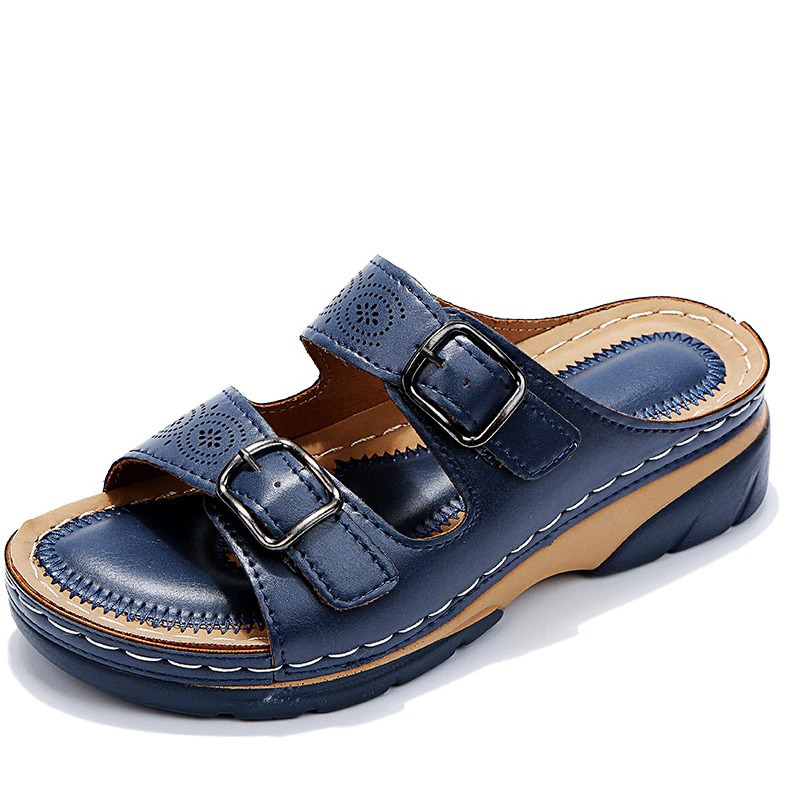 Women's Dual Buckle Slip-On Wedge Sandals