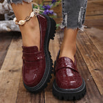 Women's Embossed Lug Sole Slip On Loafers