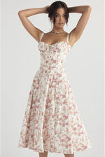 Women’s Floral Bustier Midi Wedding Guest Dress