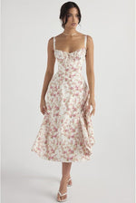 Women’s Floral Bustier Midi Wedding Guest Dress