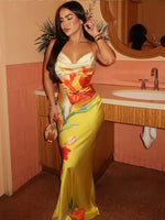 Women’s Floral Cowl Neck Backless Maxi Wedding Guest Dress