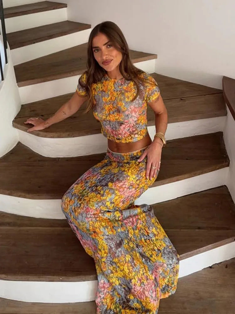 Women's Floral Crop Top Two Piece Set