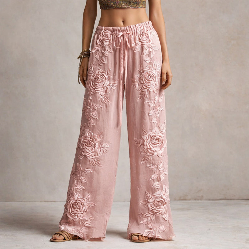 Women's Floral Embroidered Wide-Leg Pants