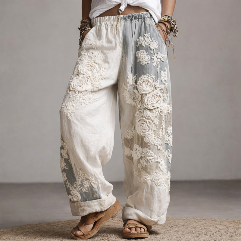 Women's Floral Embroidered Wide-Leg Pants