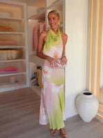 Women’s Floral Halter Neck Maxi Wedding Guest Dress