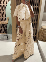 Women’s Floral Lace Two Piece Top and Wide Leg Pants Set