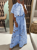 Women’s Floral Lace Two Piece Top and Wide Leg Pants Set