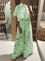 Women’s Floral Lace Two Piece Top and Wide Leg Pants Set