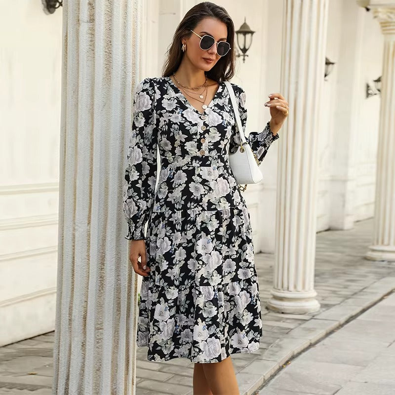 Women’s Floral Long Sleeve Midi Summer Dress