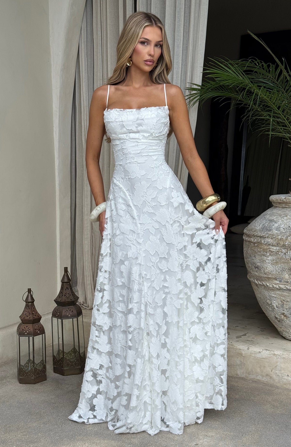 Women's Floral Patterned Spaghetti Strap Maxi Dress