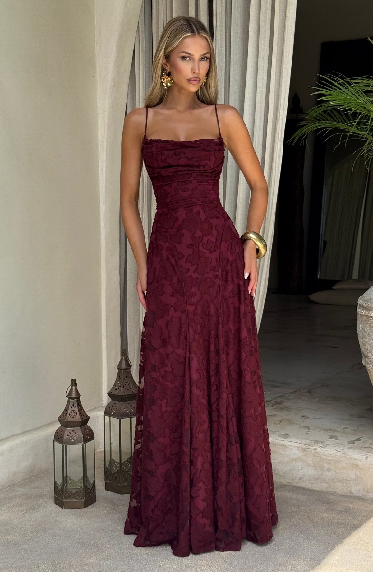 Women's Floral Patterned Spaghetti Strap Maxi Dress