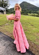 Women’s Floral Short Sleeve Belted Button Front Maxi Wedding Guest Dress