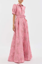 Women’s Floral Short Sleeve Belted Button Front Maxi Wedding Guest Dress