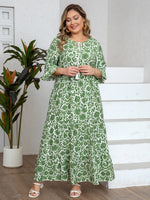 Women's Floral Tassel Tie Three Quarter Sleeve Tiered Plus Size Maxi Sundress