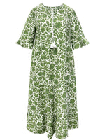 Women's Floral Tassel Tie Three Quarter Sleeve Tiered Plus Size Maxi Sundress