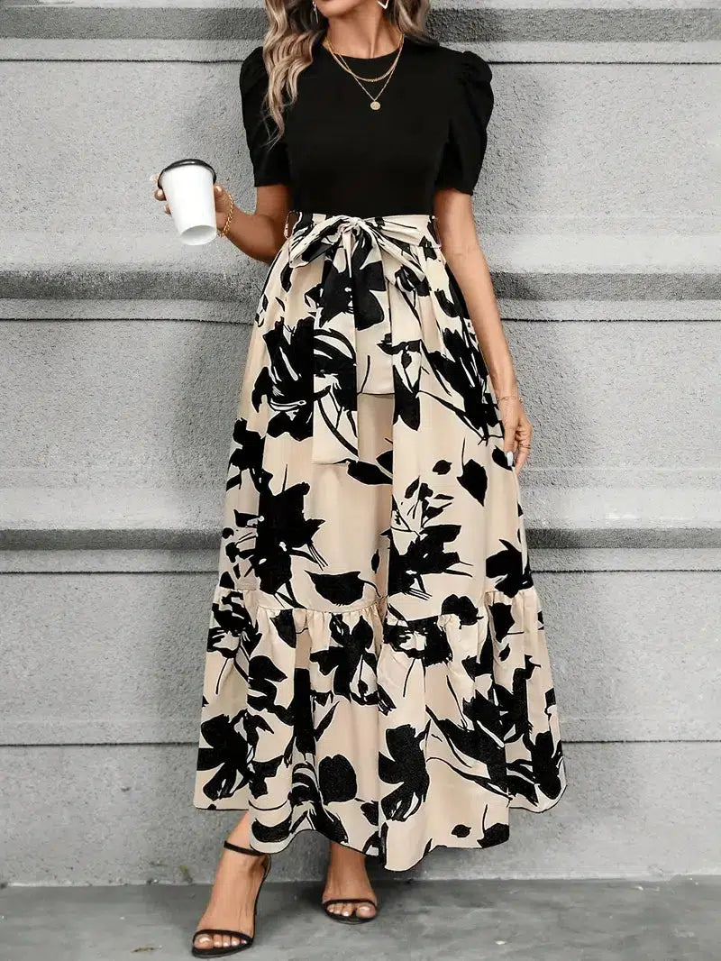 Women’s Floral Tie Waist Maxi Dress
