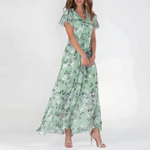 Women's Floral V Neck Flutter Sleeve Maxi Wedding Guest Dress