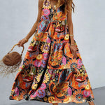 Women's Floral V Neck Tiered Sleeveless Maxi Sundress