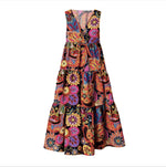 Women's Floral V Neck Tiered Sleeveless Maxi Sundress