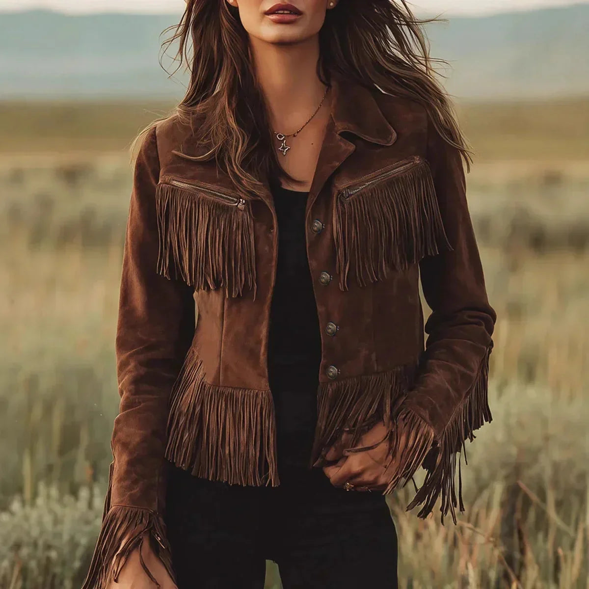 Women's Fringe Button-Front Suede Jacket