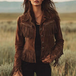 Women's Fringe Button-Front Suede Jacket