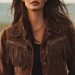 Women's Fringe Button-Front Suede Jacket